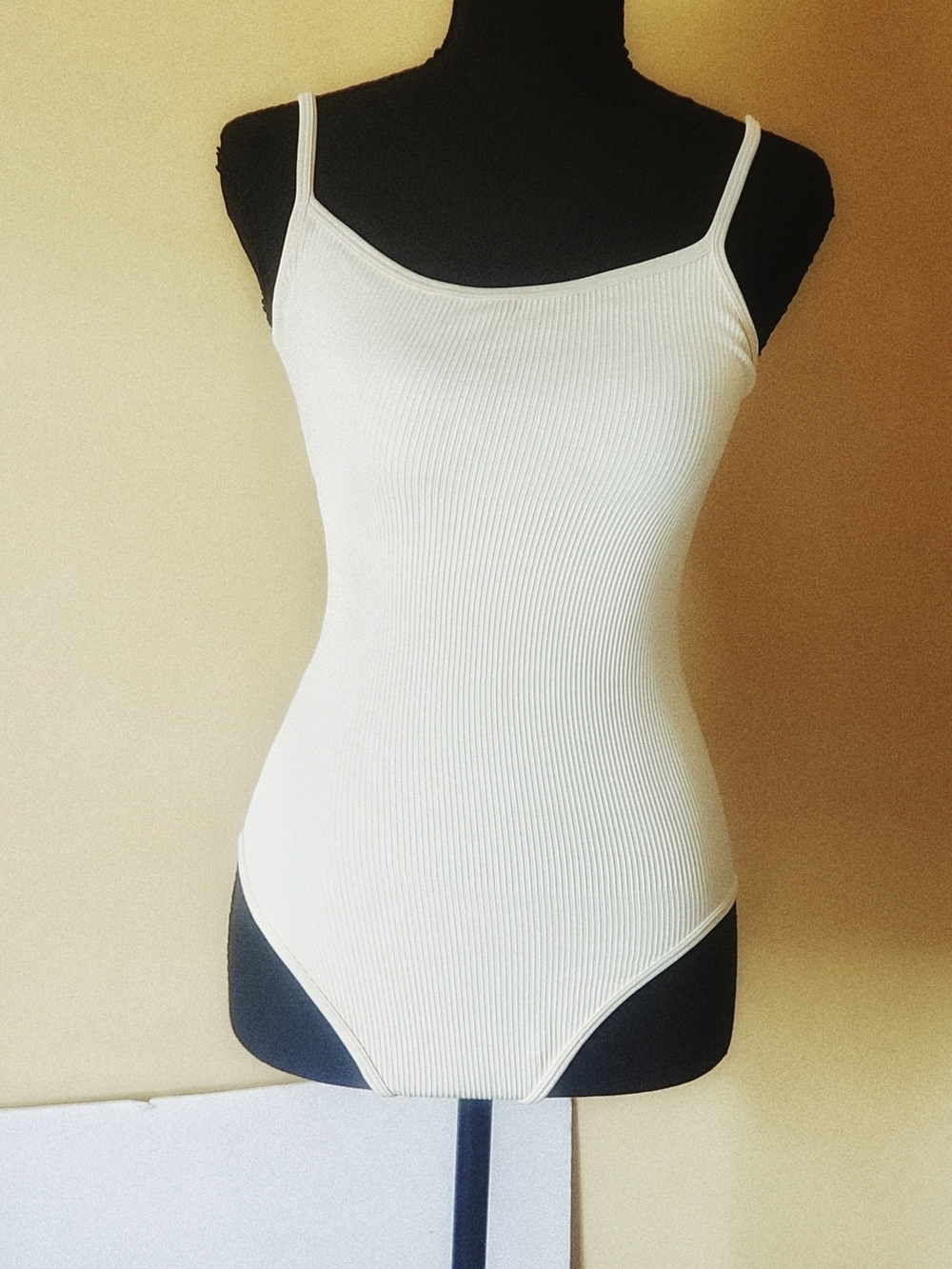 Women's Ribbed White Tank Bodysuit with Thin Straps